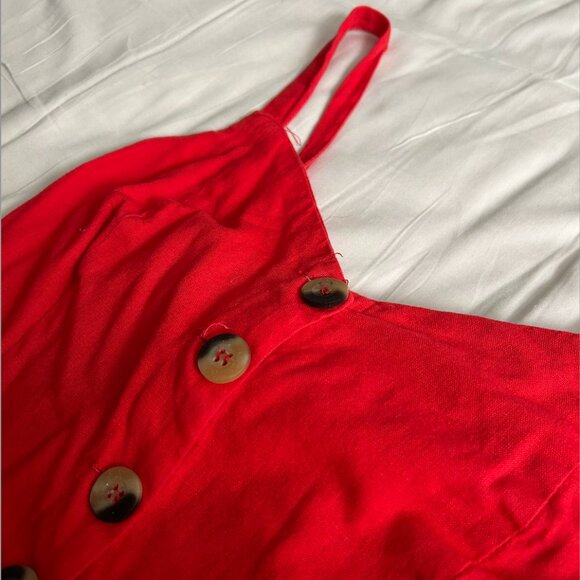 Japna 100% Cotton Red/Pink Smocked Button Down Dress - Picture 3 of 4